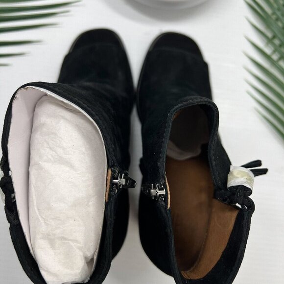 Frye Amy Side Ghillie Black Suede Leather Open Toe Ankle Boots Size 9M NWB - Picture 8 of 13